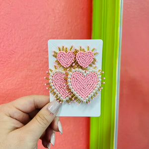 Pink/Gold Heart Earrings