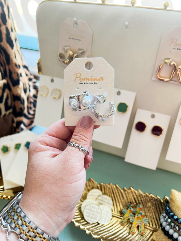 Silver Pearl Chunky Hoops