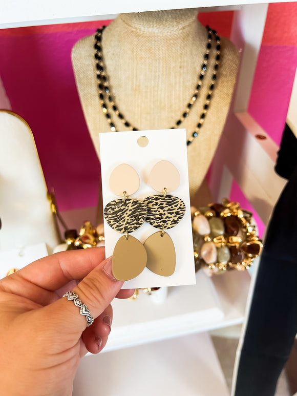 Tiered Neutral Animal Print Earrings
