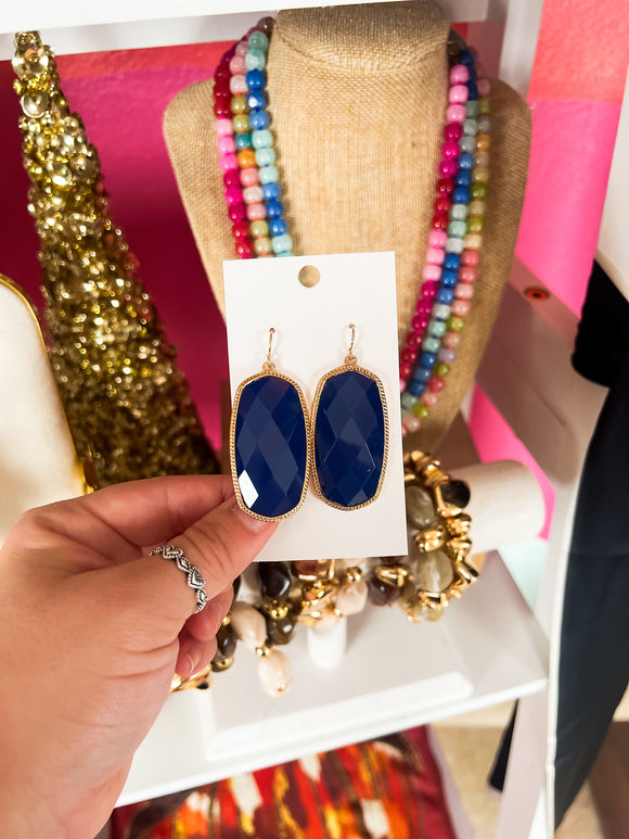 Navy Oval Earrings