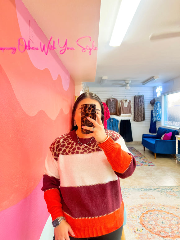 DOORBUSTER - Maroon Colorblock Sweater