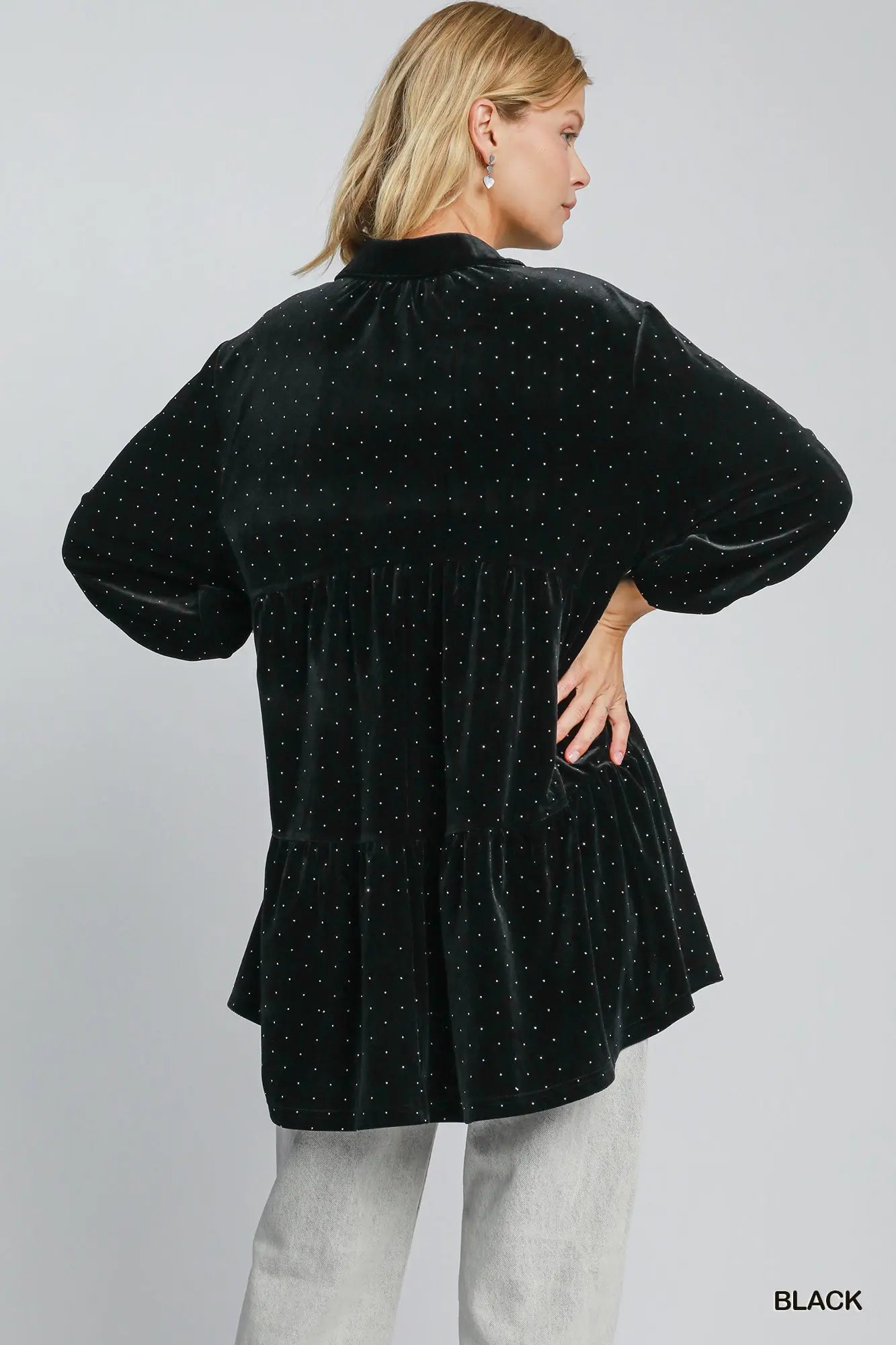 Black Velvet Rhinestone Blouse