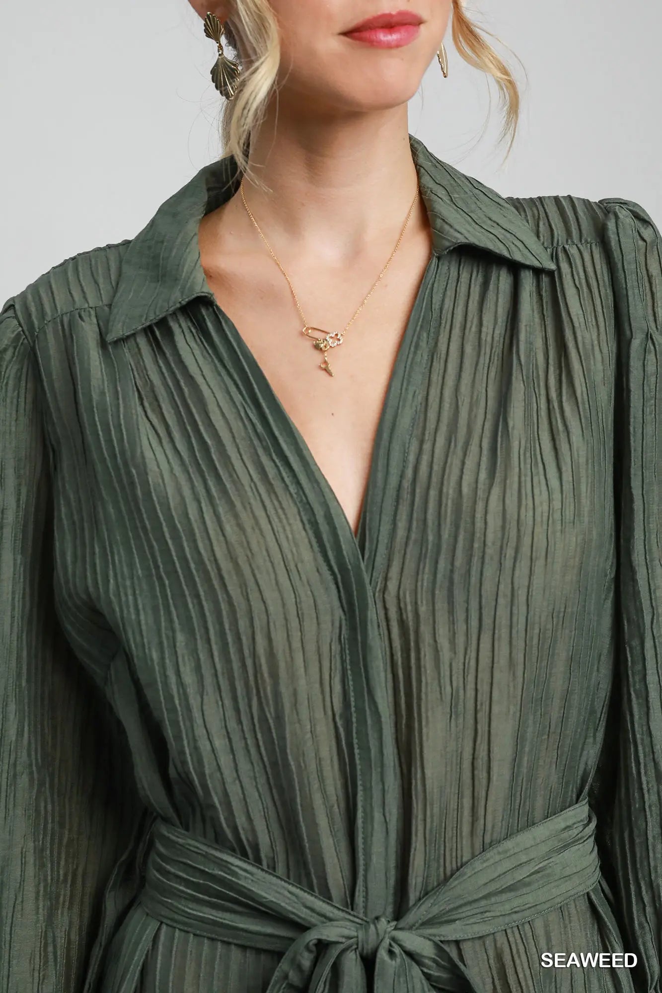 Crinkle Collared Midi Dress