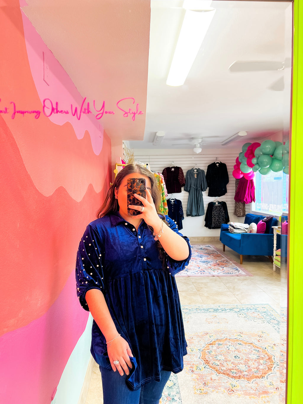 Navy Pearl Velvet Top