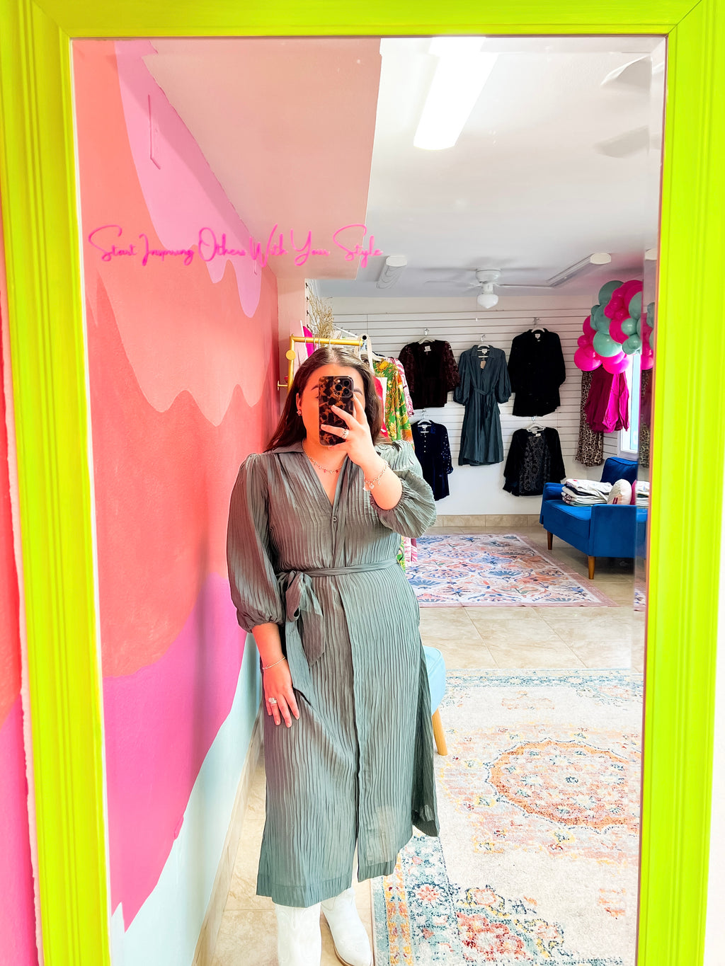 Crinkle Collared Midi Dress