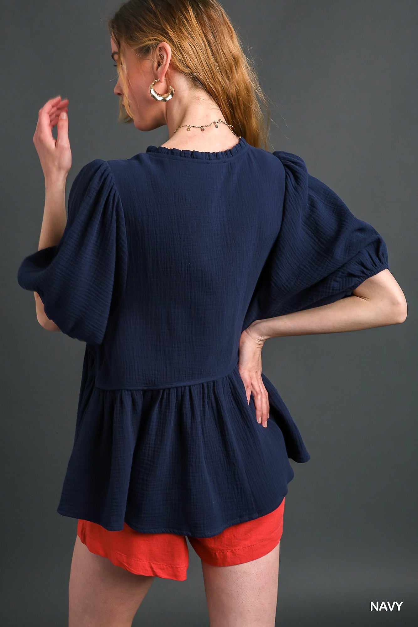 Navy Embroidered Blouse