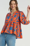Orange Floral Print Top