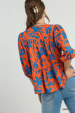 Orange Floral Print Top
