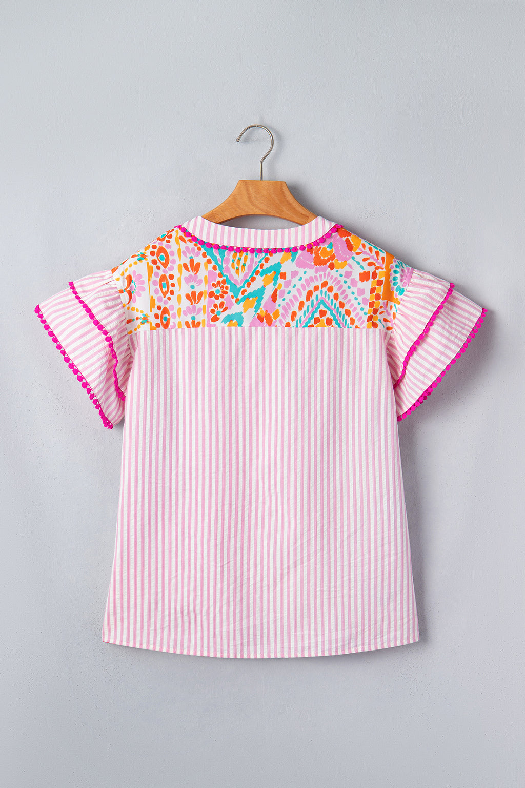 Patchwork Ruffled Sleeve Top (S-3X)