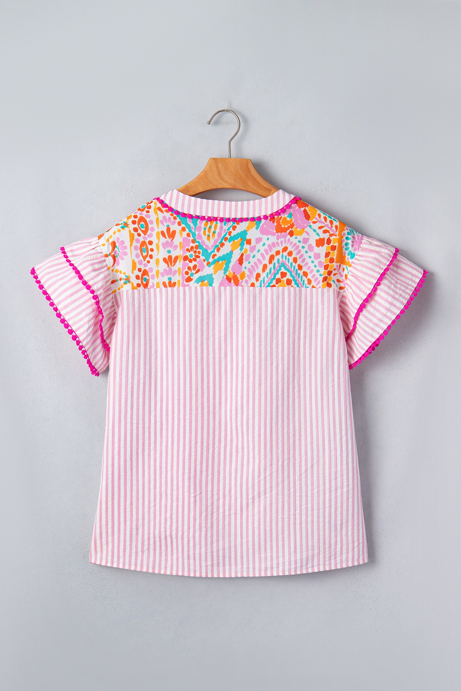 Patchwork Ruffled Sleeve Top (S-3X)