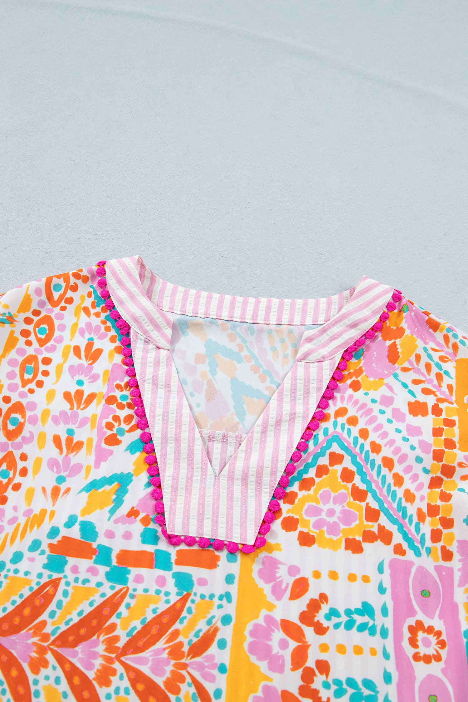 Patchwork Ruffled Sleeve Top (S-3X)