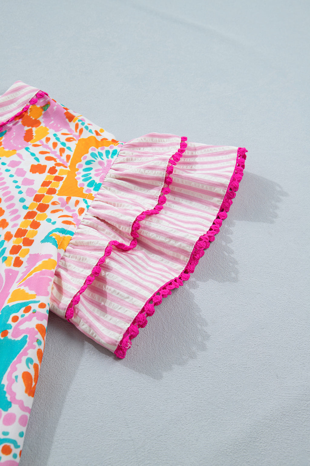 Patchwork Ruffled Sleeve Top (S-3X)