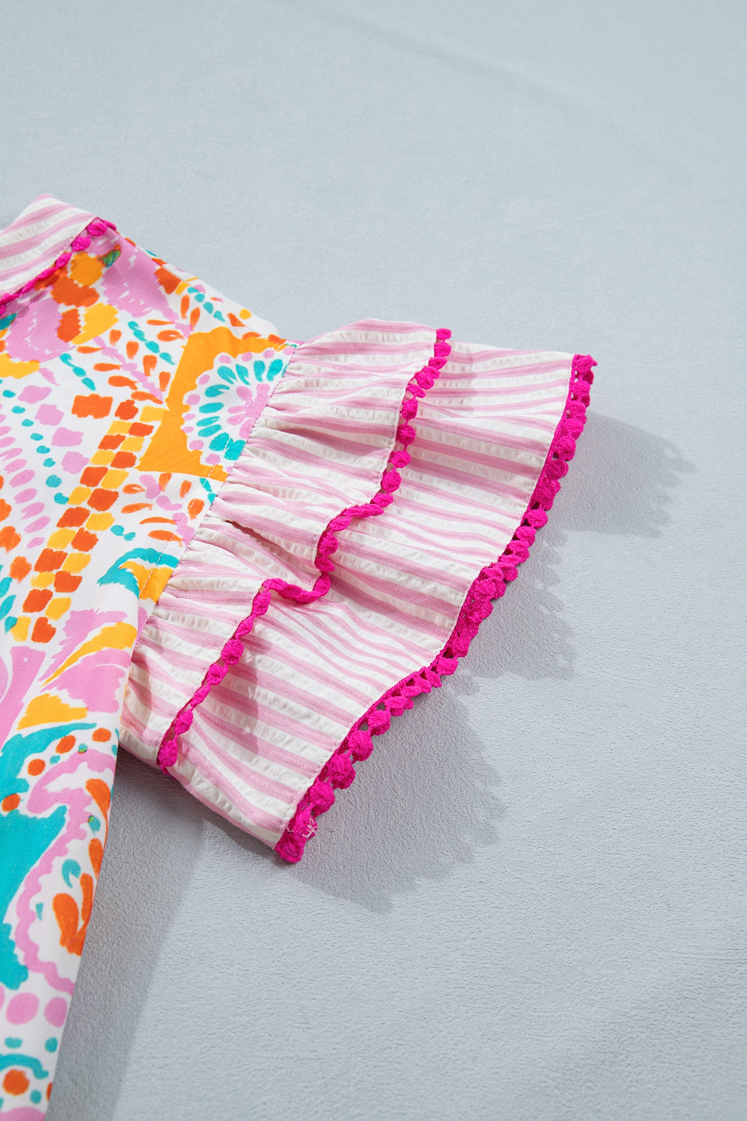 Patchwork Ruffled Sleeve Top (S-3X)