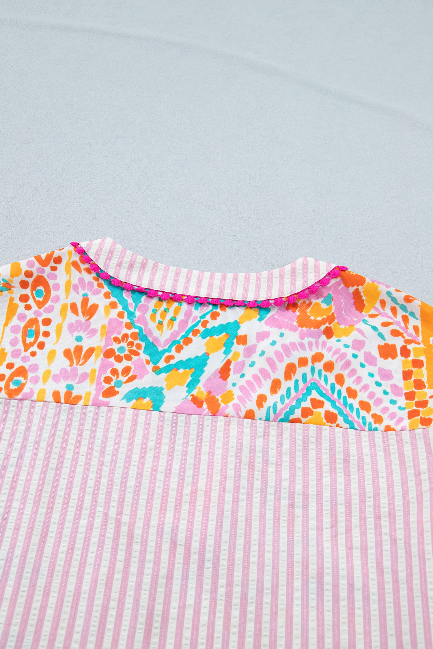 Patchwork Ruffled Sleeve Top (S-3X)