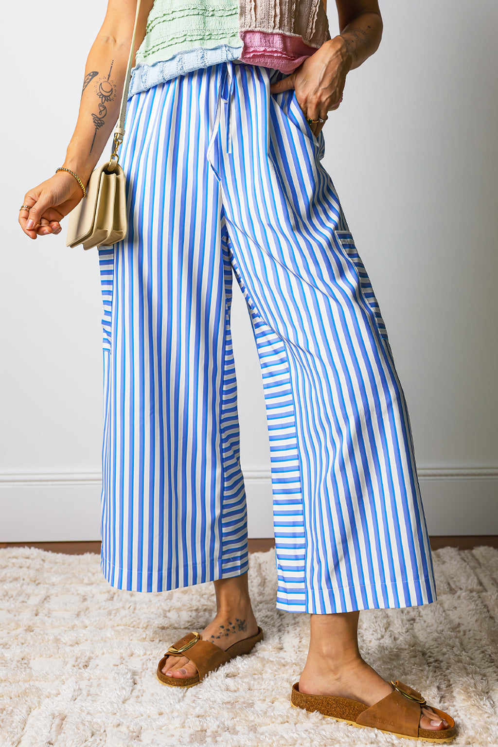 Striped Blue Pull On Pants