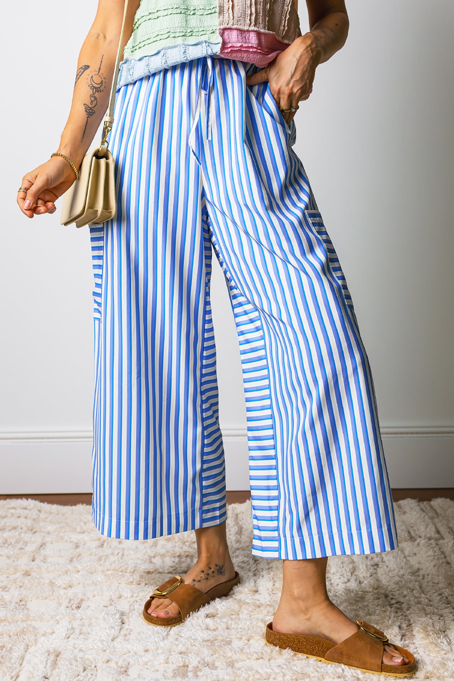 Striped Blue Pull On Pants