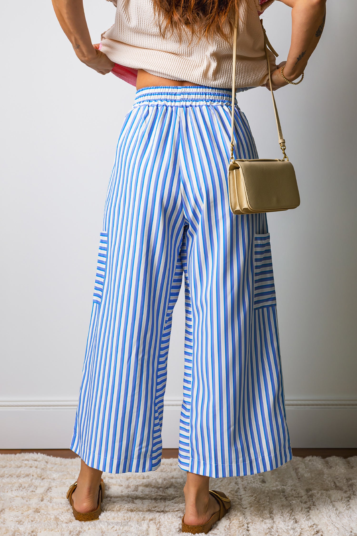 Striped Blue Pull On Pants