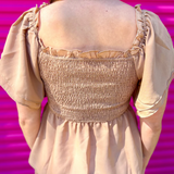 Taupe Smocked Blouse