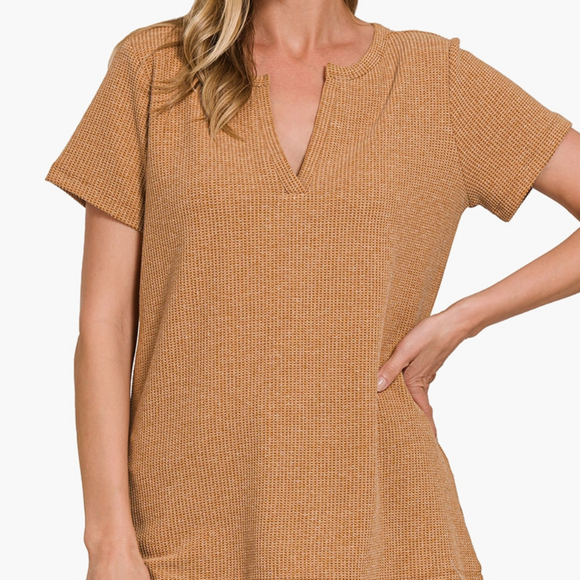 Camel Waffle Knit Top