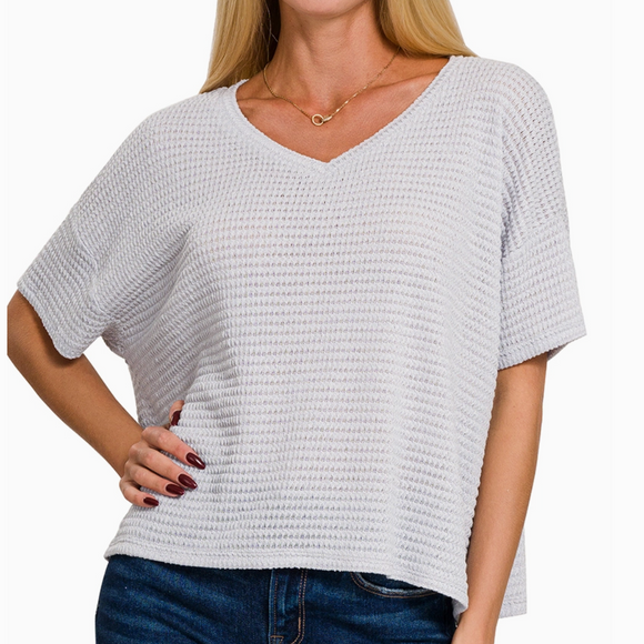 Grey Drop Shoulder Knit Top