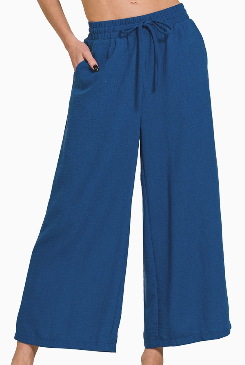 Light Navy Wide Leg Cropped Pants (S-3X)