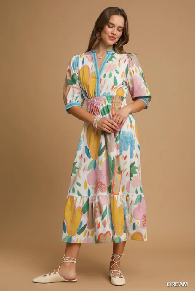 Cream Wildflower Midi Dress