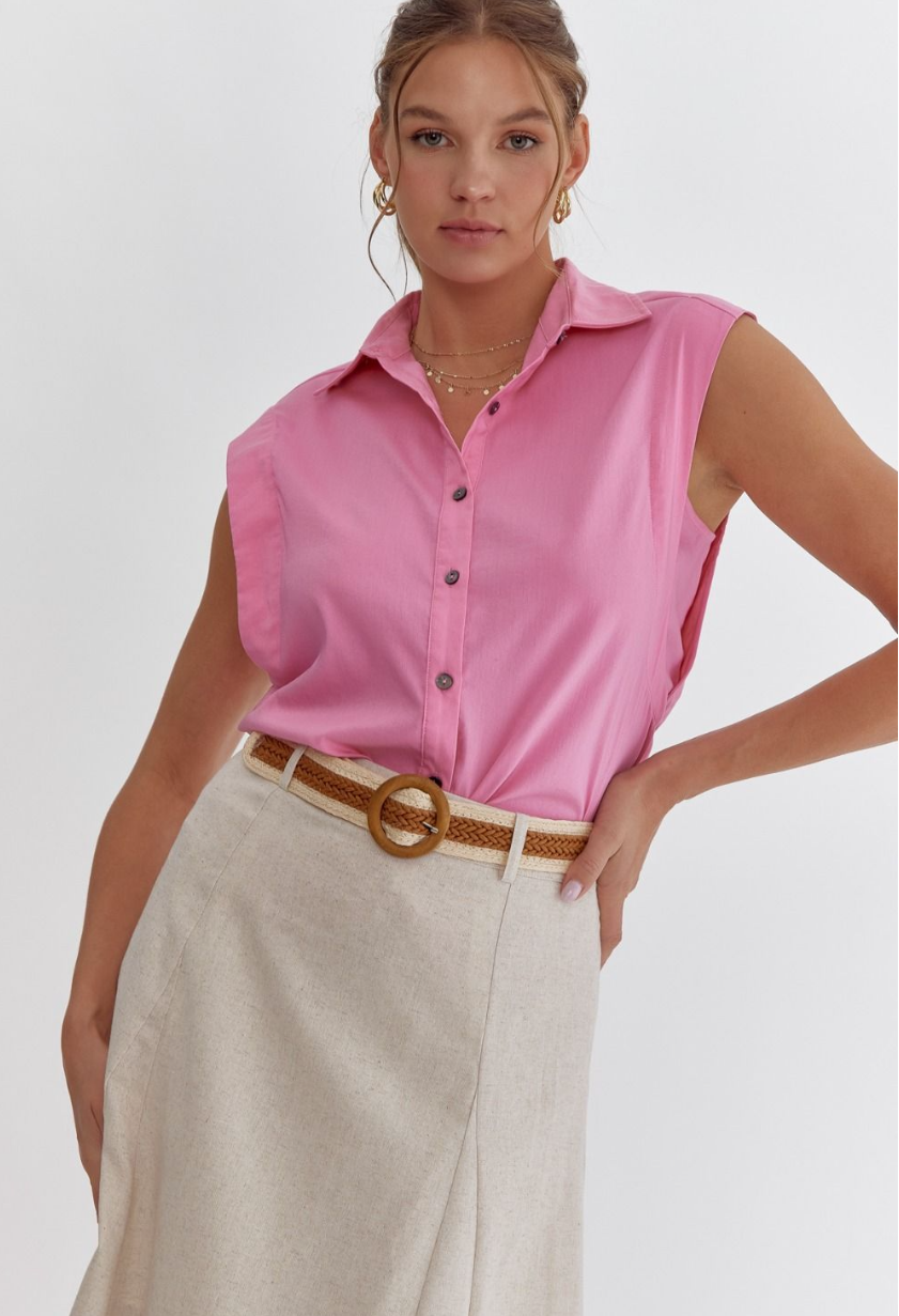 Bubble Pink Sleeveless Blouse
