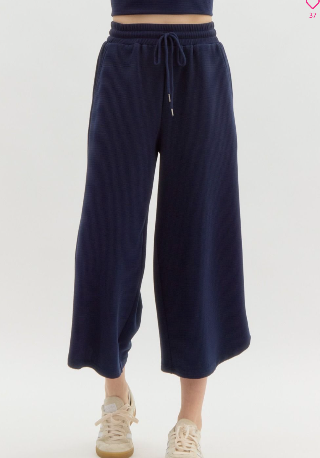 Navy Wide Leg Pull On Pants