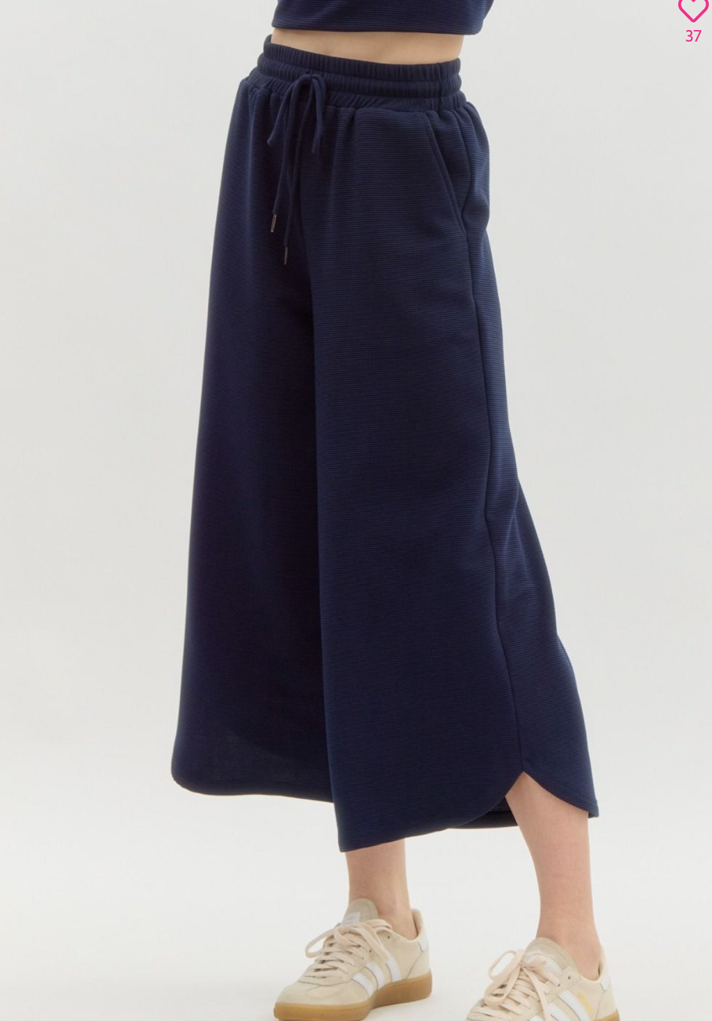 Navy Wide Leg Pull On Pants