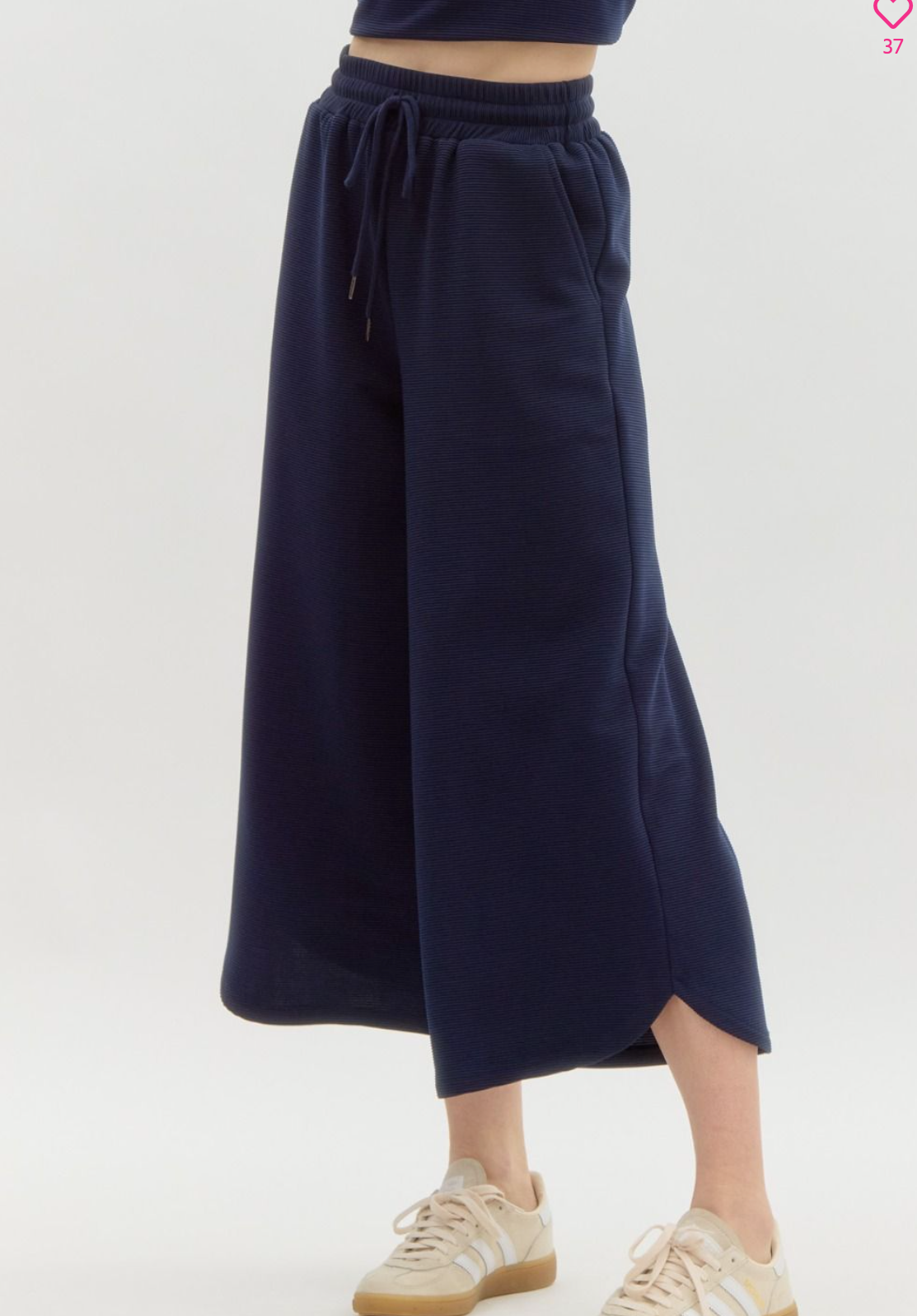 Navy Wide Leg Pull On Pants