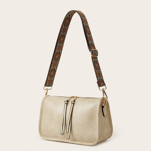 Beige Wide Shoulder Strap Crossbody Bag