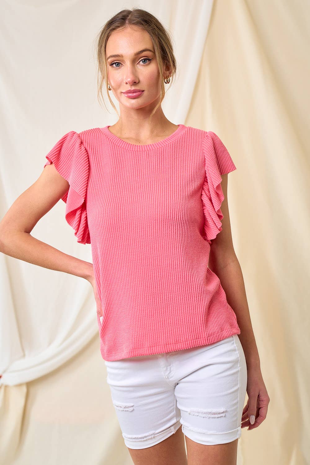 Coral Ribbed Top (S-3X)