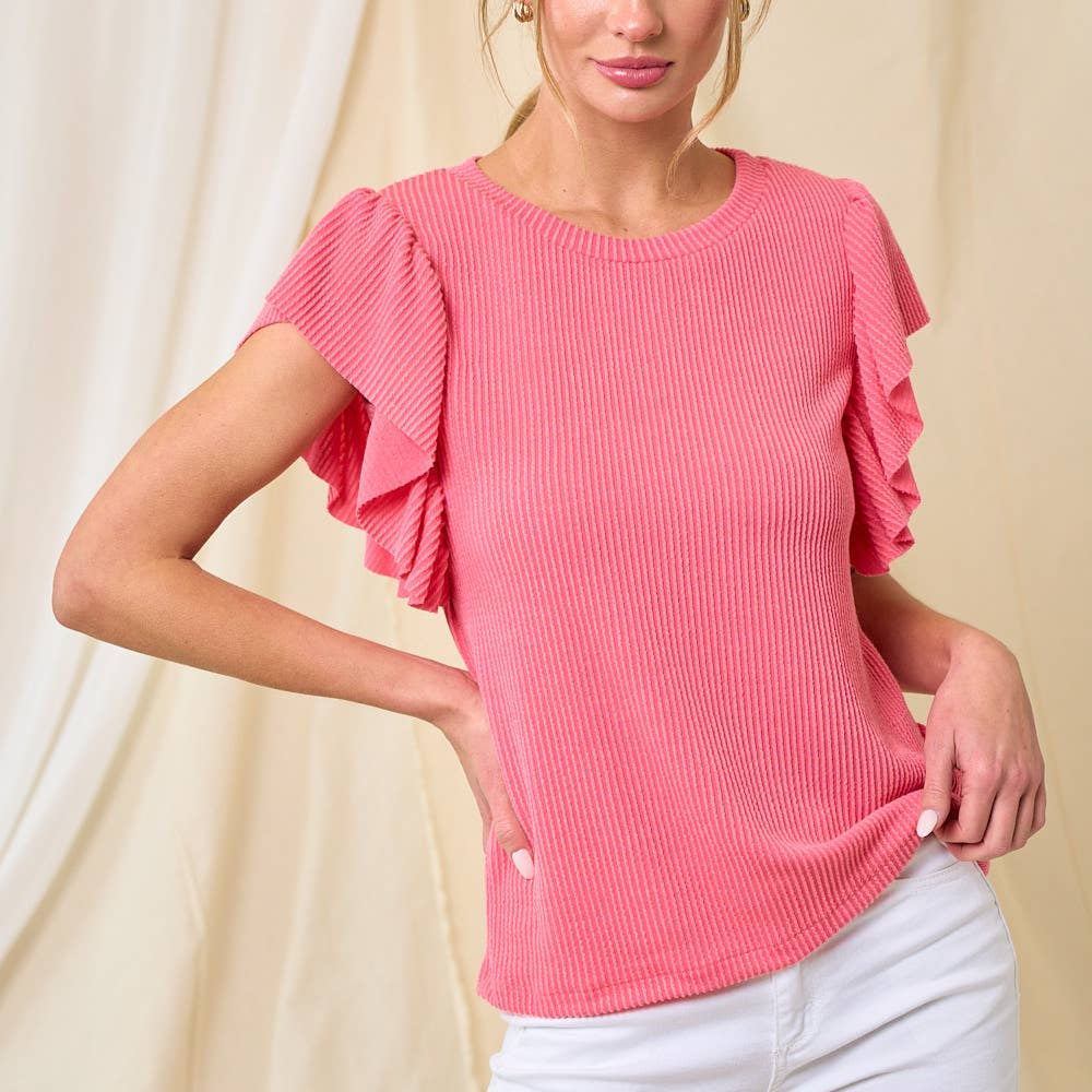 Coral Ribbed Top (S-3X)