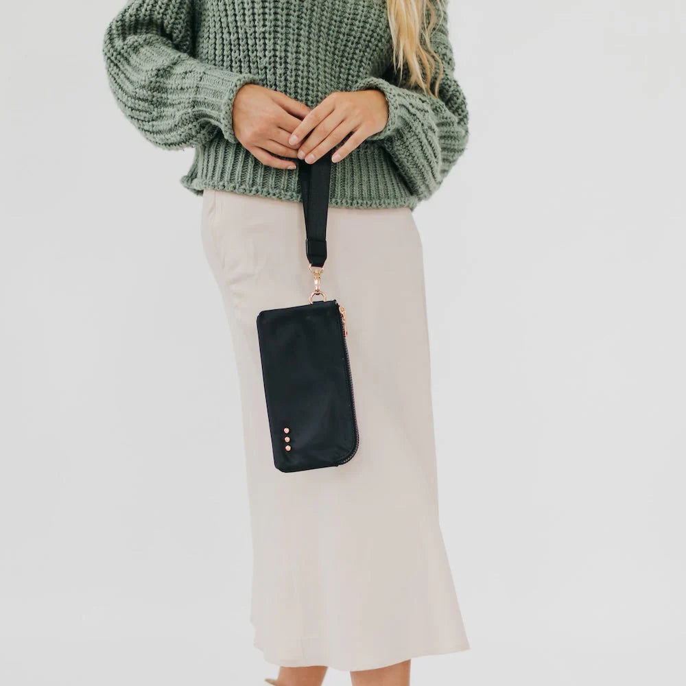 Navy Double Zip Nylon Wristlet