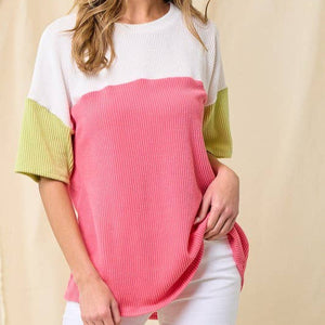 Lime + Coral Colorblock Top