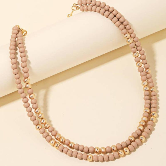 Tan Ball Beaded Layered Necklace