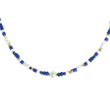 Bohemian Multi Bead Simulated Pearl Necklace: Blue White