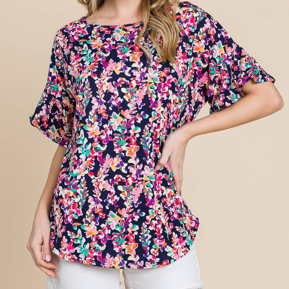 Navy Multicolored Blouse