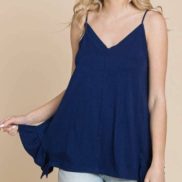 Navy Side Ruffle Cami